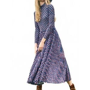 NEW HUNTER BELL sabine mock neck midi dress in autumn fleur navy